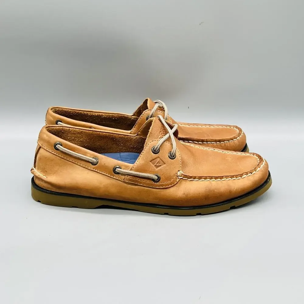 Sperry Shoes Mens 10.5 Brown Leather Top Sider Boat Deck Moc Toe Casual Comfort